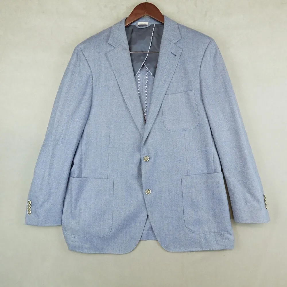 Peter Millar Blazer Wool Sport Coat XL Blue Herringbone 2 Button Unstructured